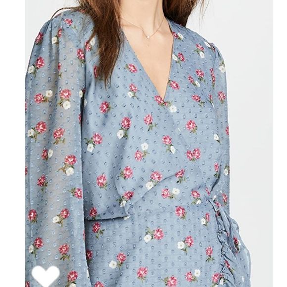 Wayf Eloise Long Sleeve Blue Mini Wrap Dress NWT - Picture 2 of 15